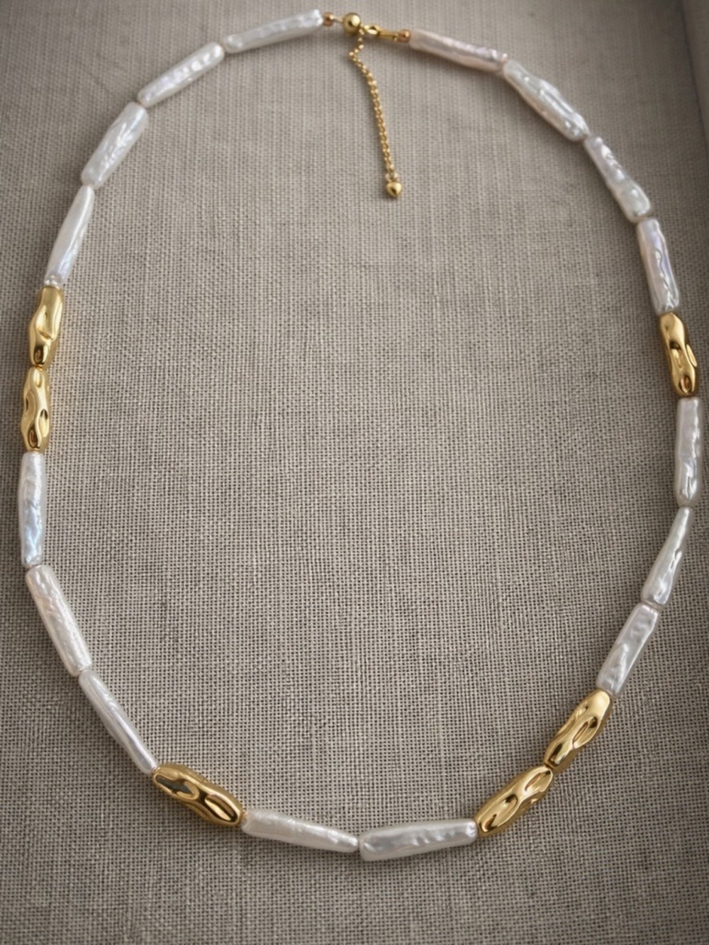 Everyday Luxe Baroque Pearl Necklace, Sterling Silver Chain, Gold Plated Beads